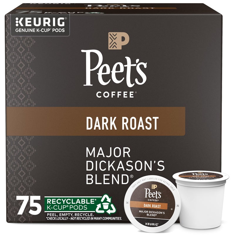 Peet's Coffee قهوة بيتس، تحميص داكن كبسولات كيريج K-Cup - مزيج مايجور ديكاسون 75 عدداً (علبة واحدة تحتوي على 75 كبسولة) - Image 1